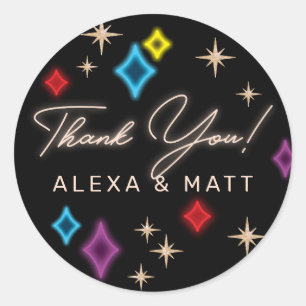 Vintage Neon Stars Vegas Wedding Thank You Classic Round Sticker