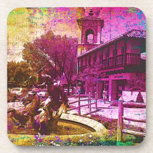 Vintage Neptune Fountain Colorful Grunge Coaster