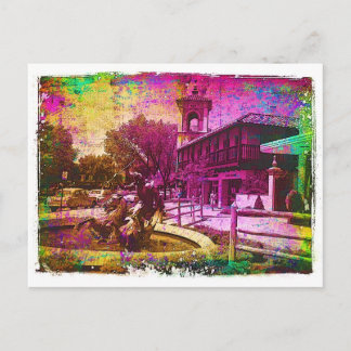 Vintage Neptune Fountain Colourful Grunge Postcard