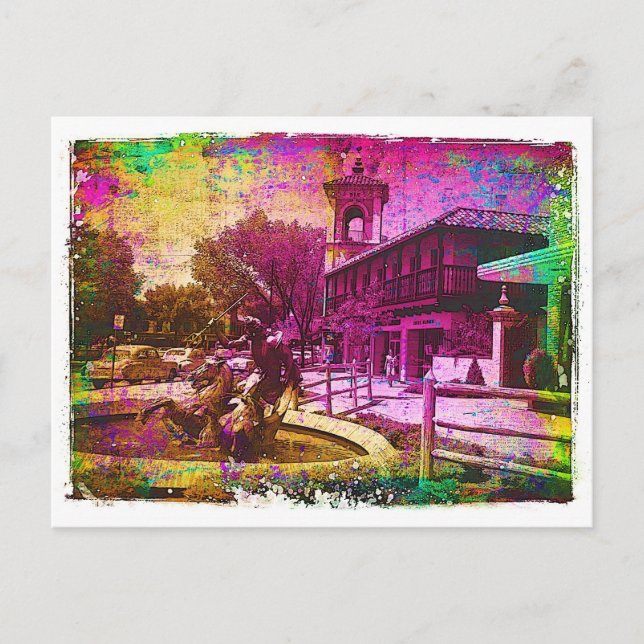 Vintage Neptune Fountain Colourful Grunge Postcard (Front)