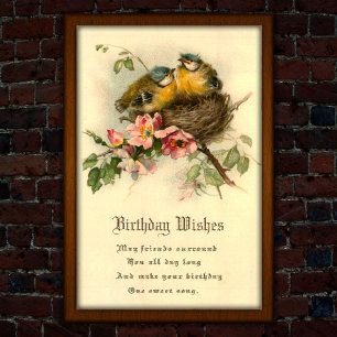 Vintage Nesting Chicks 1917 Birthday Poster