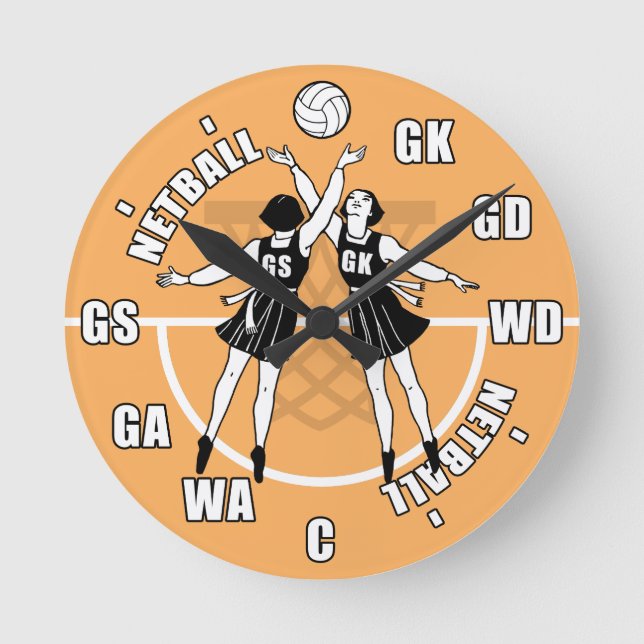 Vintage Netball Players Round Clock (Front)
