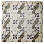 Vintage Neutral Bird Paper Print Ceramic Tile<br><div class="desc">Rustic faux texture of neutral colours & bird vintage pattern on an antique-look background.  Perfect for a farmhouse and cottage decor ceramic tile.  100% customer satisfaction with "Zazzle" every day.</div>