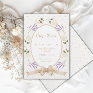 Vintage Neutral Floral Frame Baby Invitation