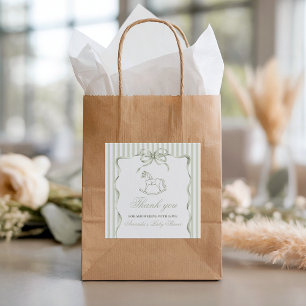 Vintage Neutral Olive Rocking Horse Baby Shower Square Sticker