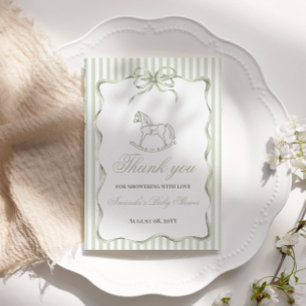 Vintage Neutral Olive Rocking Horse Baby Shower Thank You Card