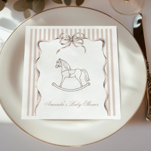 Vintage Neutral Rocking Horse Baby Shower Decor Napkin
