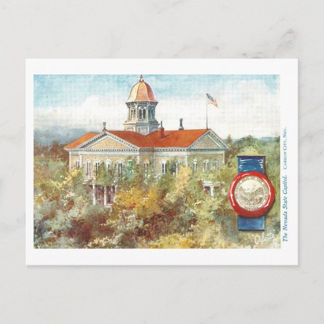 Vintage Nevada Capitol with Seal Postcard (Front)