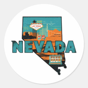 Vintage Nevada State Map USA Travel Classic Round Sticker