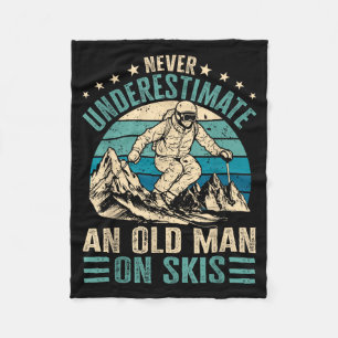 Vintage Never Underestimate An Old Man On Skis Fun Fleece Blanket