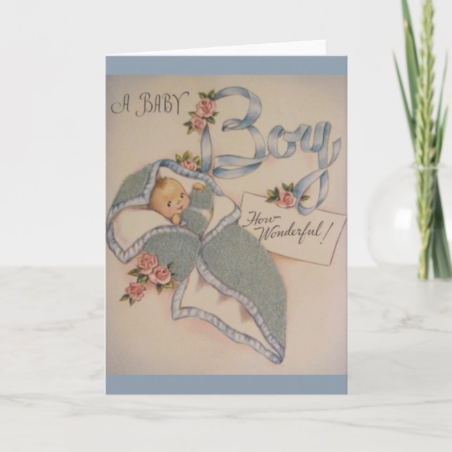 Vintage New Baby Boy Greeting Card (Front)