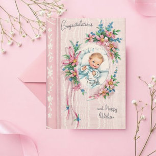 Vintage New Baby Congratulations Card for Girl