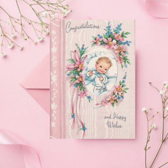 Vintage New Baby Congratulations Card for Girl (Creator Uploaded)