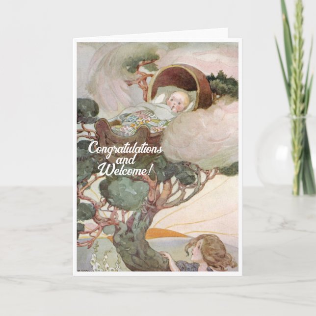 Vintage New Baby Congratulations Flat Card (Front)