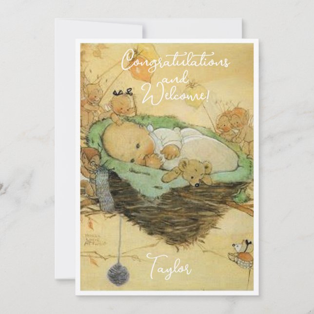Vintage New Baby Congratulations Flat Card (Front)