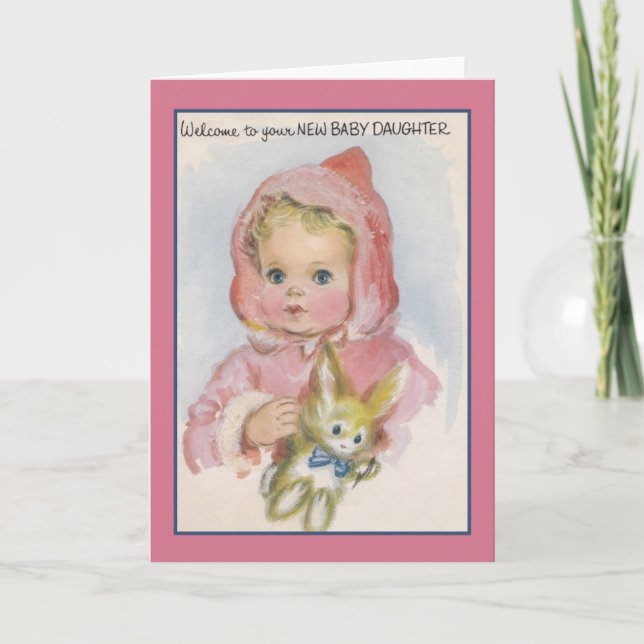 Vintage New Baby Daughter Greeting Card (Front)