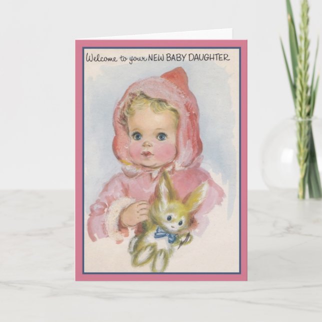 Vintage New Baby Daughter Greeting Card (Front)