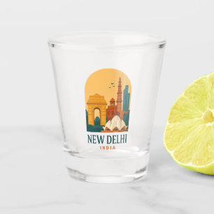 Vintage New Delhi India Retro Travel Shot Glass