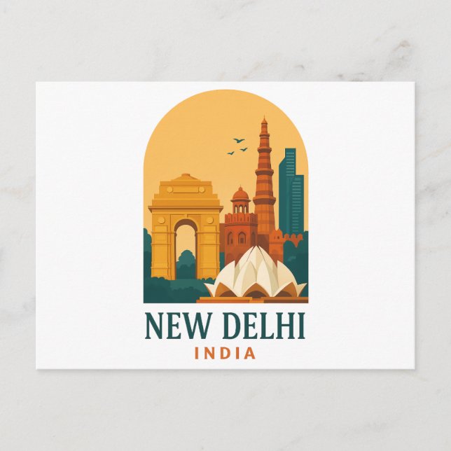 Vintage New Delhi India Travel Poster Postcard (Front)
