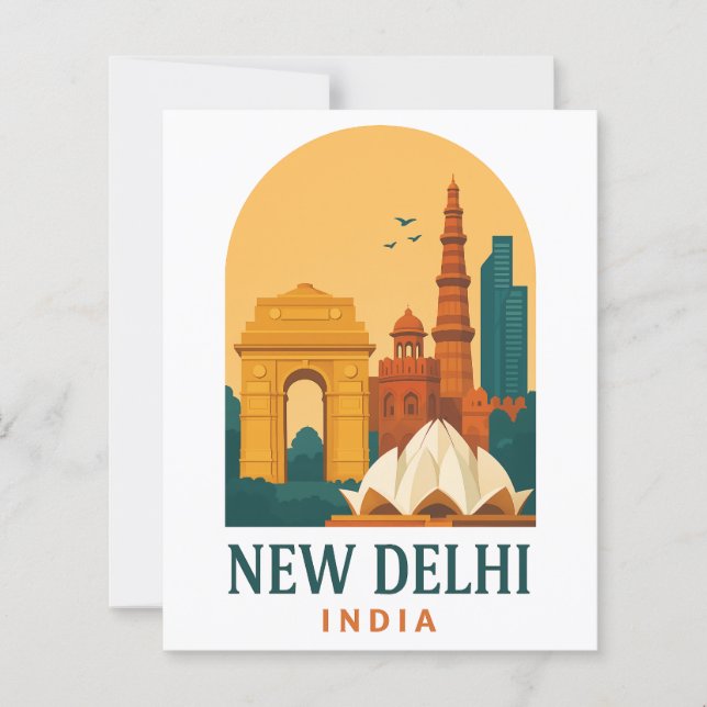 Vintage New Delhi India Travel Poster – Retro City (Front)