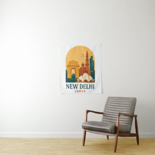 Vintage New Delhi India Travel Tapestry – Retro 
