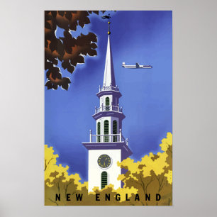 Vintage New England Airline Travel Poster