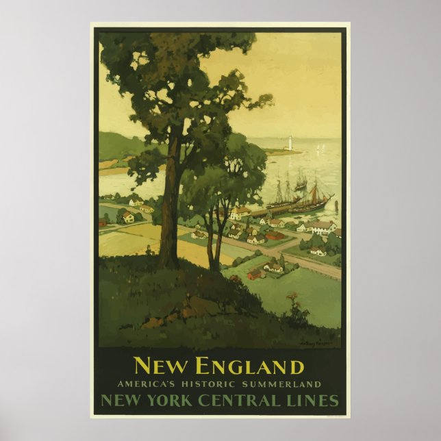Vintage New England Railroad Travel Poster (Front)