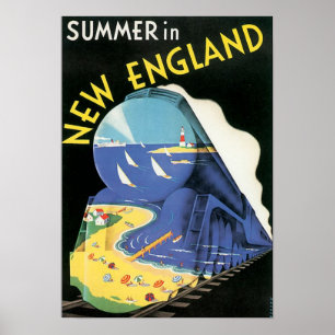 Vintage New England Train Advertisement Poster
