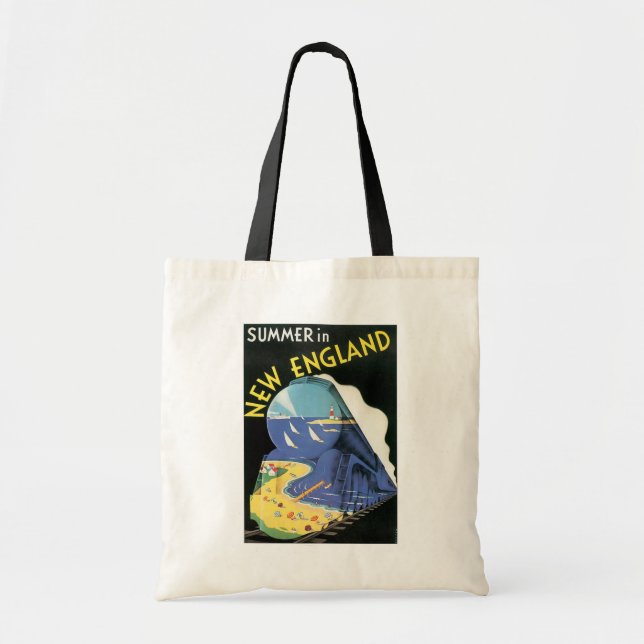 Vintage New England Train Advertisement Tote Bag (Front)
