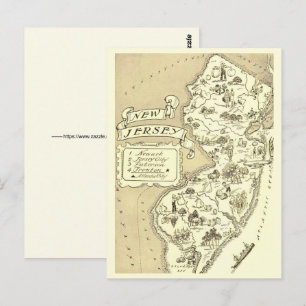Vintage New Jersey Map Postcard