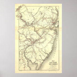 Vintage New Jersey Railroad Map (1869) Poster