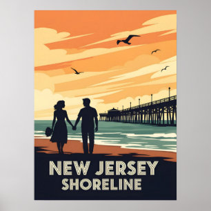 Vintage New Jersey Shoreline Sunset Poster
