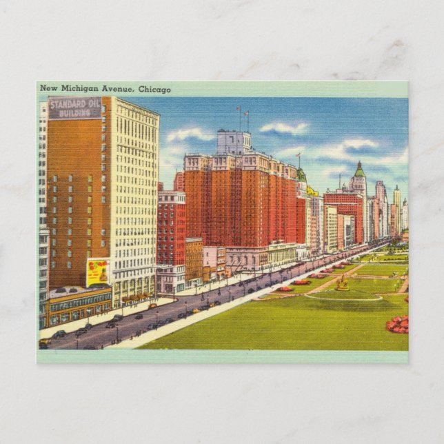 Vintage, New Michigan Avenue, Chicago Postcard (Front)