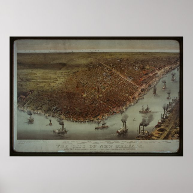Vintage New Orleans City View - 1885 Poster (Front)