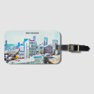 Vintage New Orleans Louisiana City Silhouette Luggage Tag