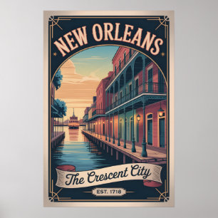 Vintage New Orleans Louisiana Retro Travel Poster