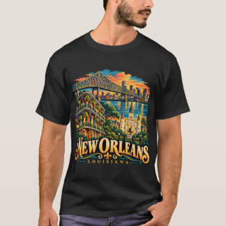 Vintage New Orleans Louisiana Travel Art Landmark T-Shirt
