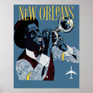 Vintage New Orleans Travel Jazz Trumpet Poster