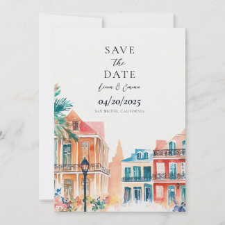 Vintage New Orleans Watercolor Save The Date Invitation