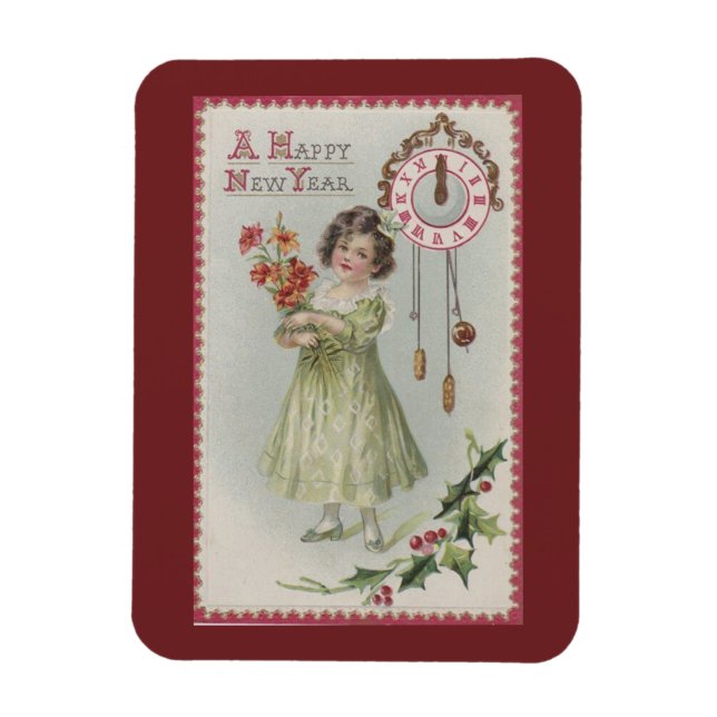 Vintage New Year Girl Magnet (Vertical)