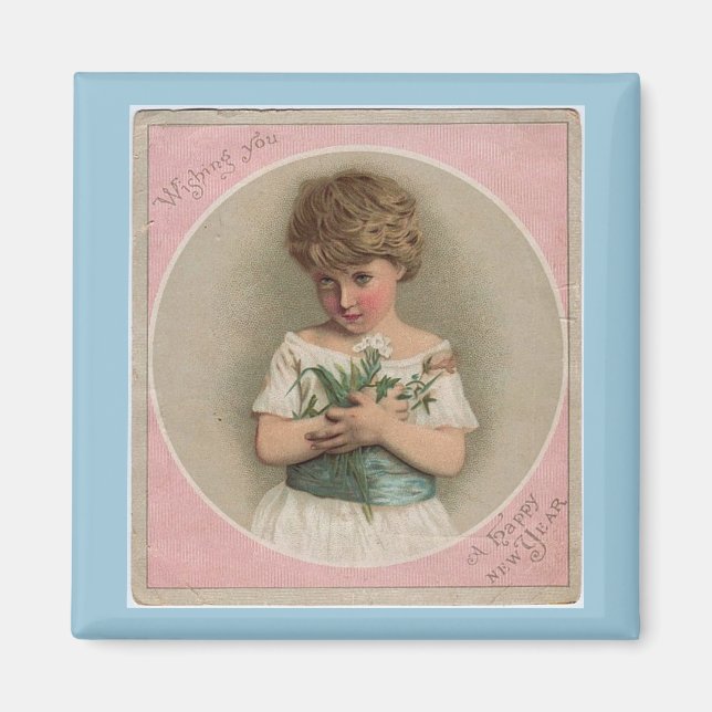 Vintage New Year Girl Magnet (Front)