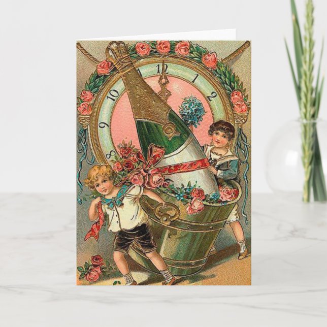 Vintage New Year Greeting Holiday Card (Front)