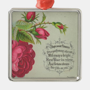 Vintage New Year Rose Metal Tree Decoration
