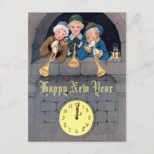 Vintage New Year Trumpeters Template Postcard