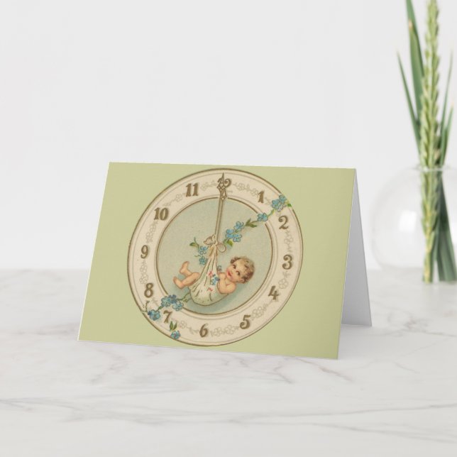 Vintage New Years Baby Clock Holiday Card (Front)