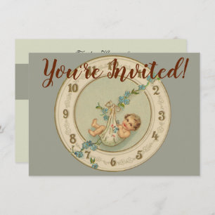 Vintage New Years Baby Clock Invitation