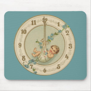 Vintage New Years Baby Clock Mouse Mat