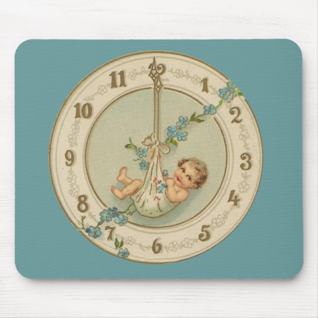 Vintage New Years Baby Clock Mouse Mat (Front)