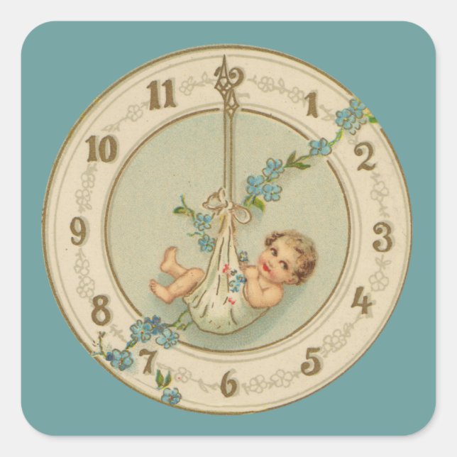 Vintage New Years Baby Clock Square Sticker (Front)