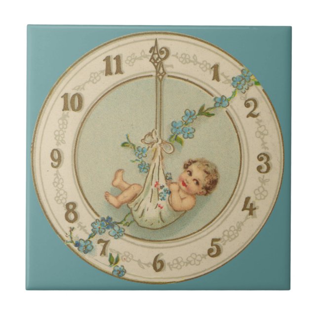 Vintage New Years Baby Clock Tile (Front)